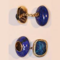 Azurite-Malachite Carved Face, Lapis Cufflinks